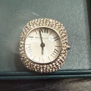 Michael Kors Silver Crystal-Embellished Ring Watch